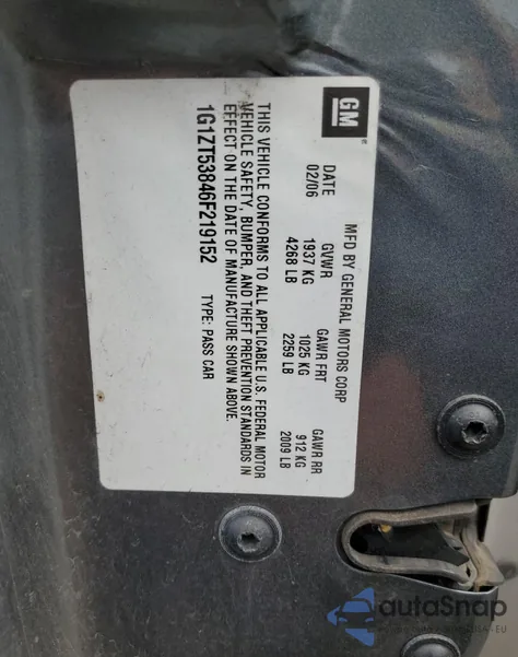 2006 Chevrolet Malibu Lt из США, поврежденный, VIN 1G1ZT53846F219152